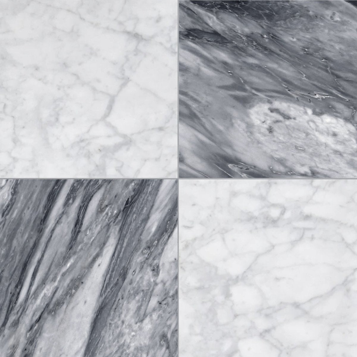 Stone Checker Pattern Checkerboard Carrara and Bardiglio Marble Field Tile 12''x12''x3/8''