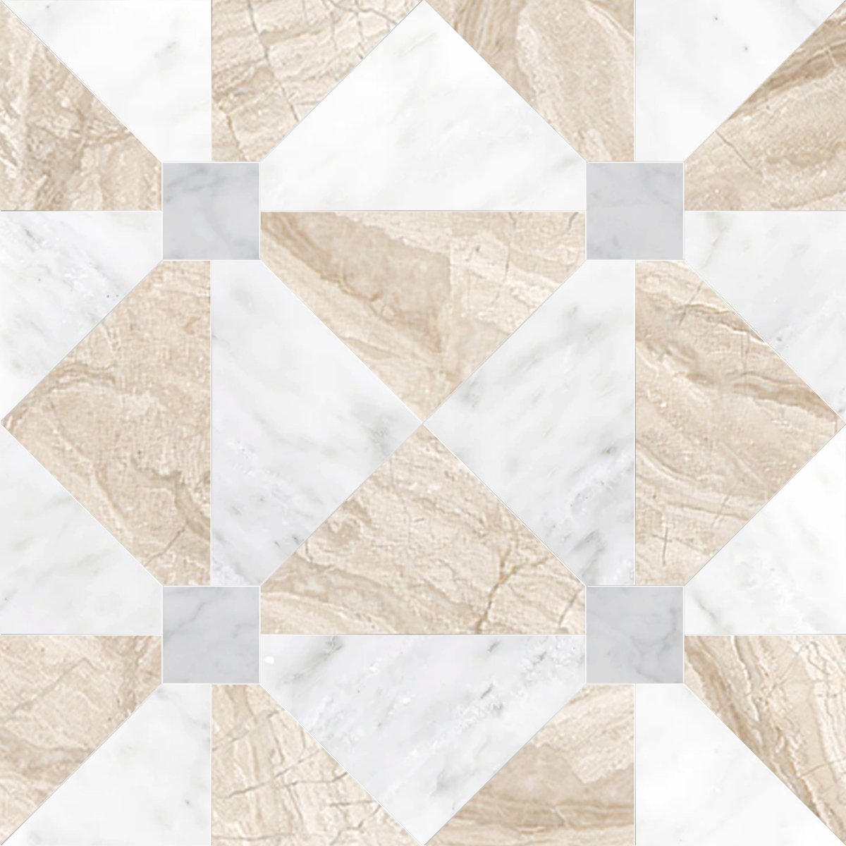 Hexagonal tile pattern with beige and white colors on a white background