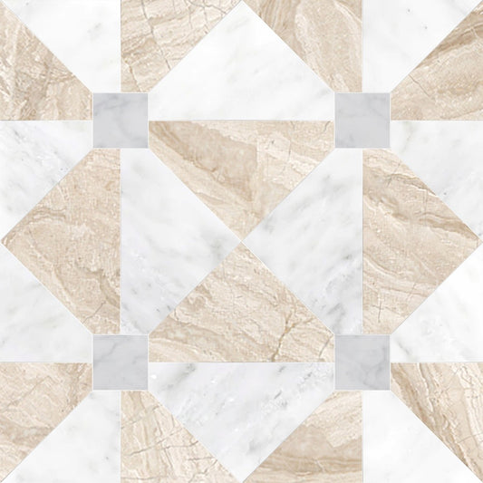 Hexagonal tile pattern with beige and white colors on a white background