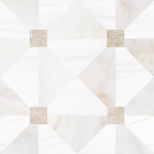 Geometric pattern with diamond shapes in white and beige on a light gray background