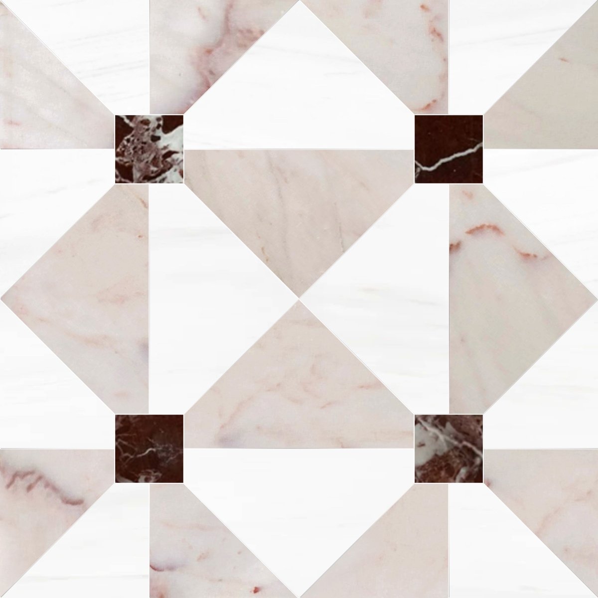 Marble pattern with a diamond shape and brown accents on a white background