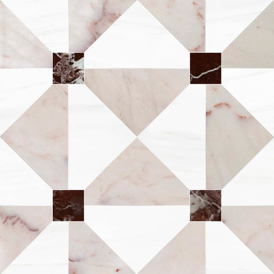 Marble pattern with a diamond shape and brown accents on a white background