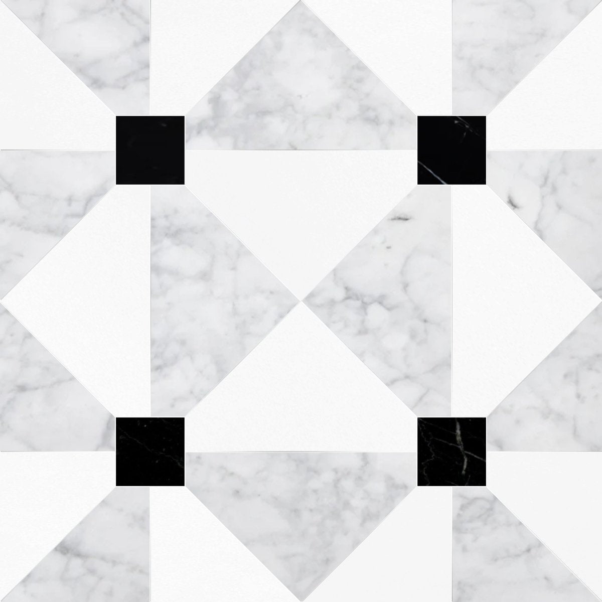 Marble pattern with black square accents on a white background