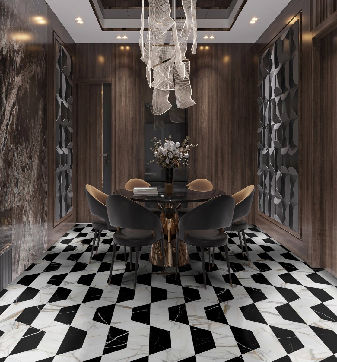 Crion Large Nero Trapezoid Porcelain Waterjet Tile