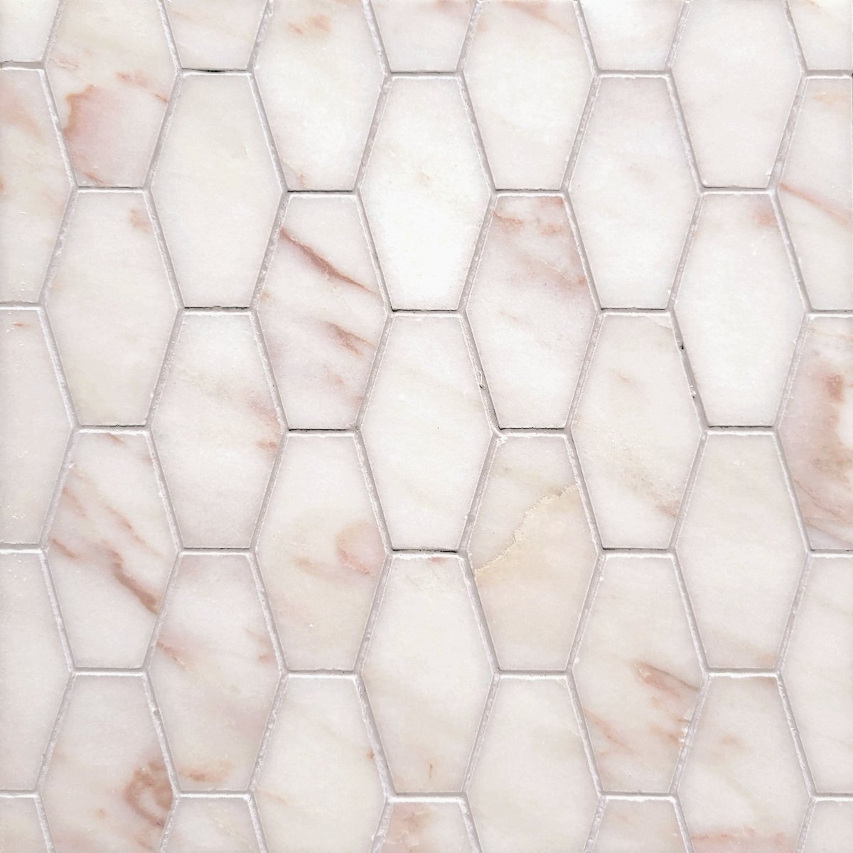 Elongated Hexagon Rosa Aurora Stone Mosaic