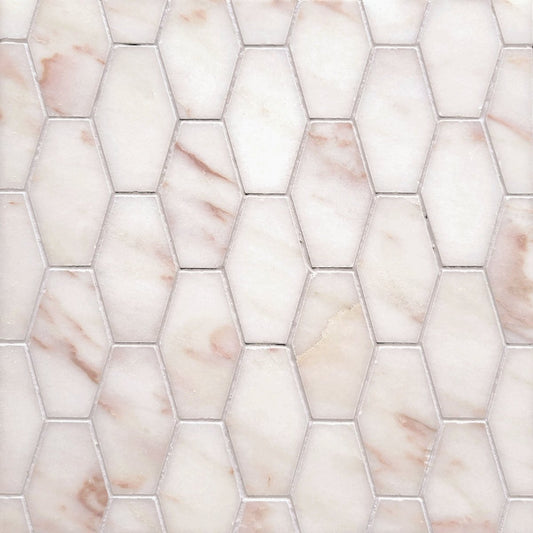 Elongated Hexagon Rosa Aurora Stone Mosaic