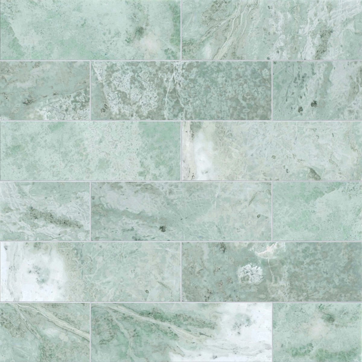 Collage of green marble tiles with various patterns