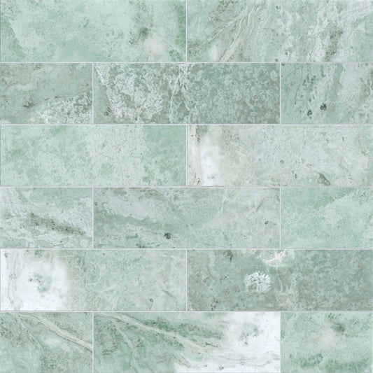Collage of green marble tiles with various patterns