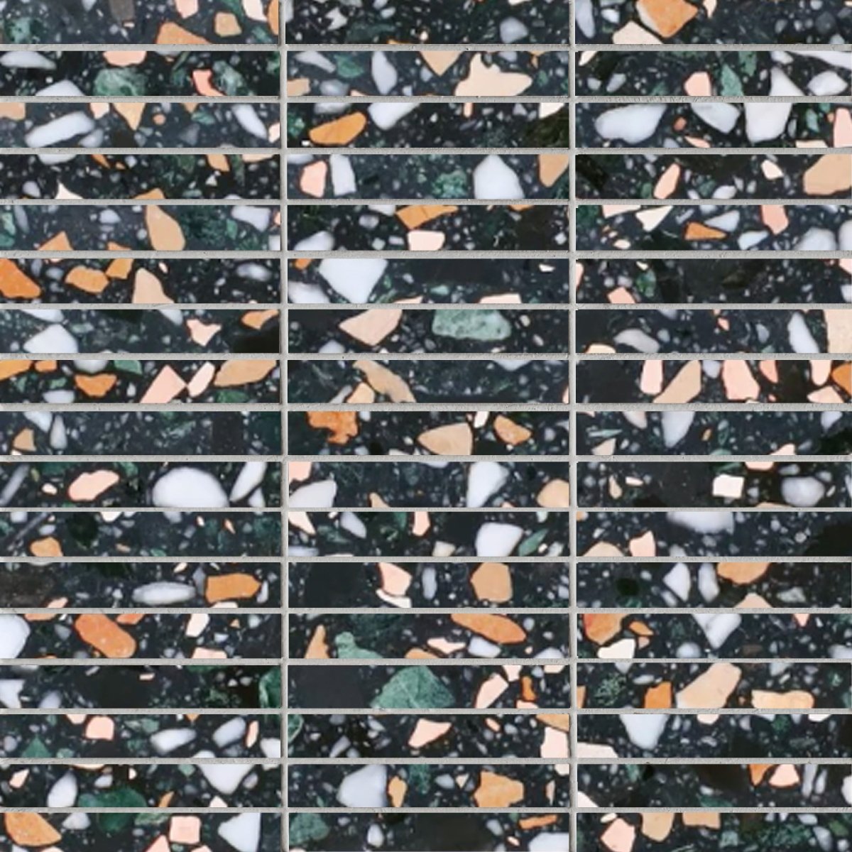 Pattern of multicolored rectangular tiles on a black background