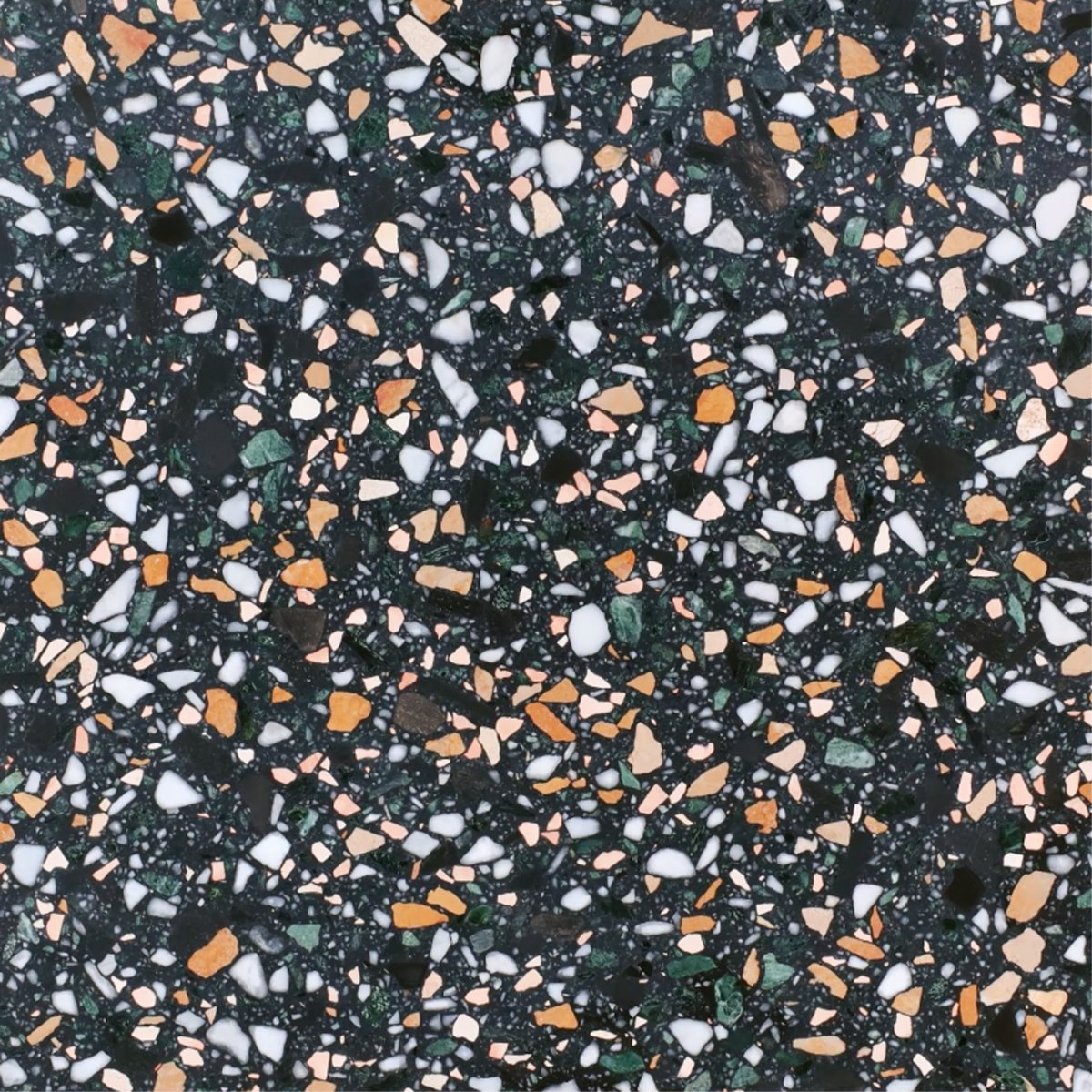 Terrazzo pattern with multicolored chips on a dark background