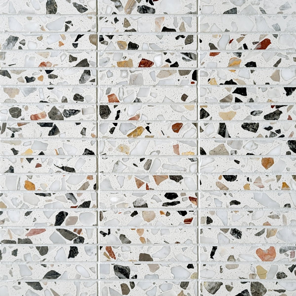 Stacked Graphite Marble Terrazzo Honed 5/8''x4'' Mosaic