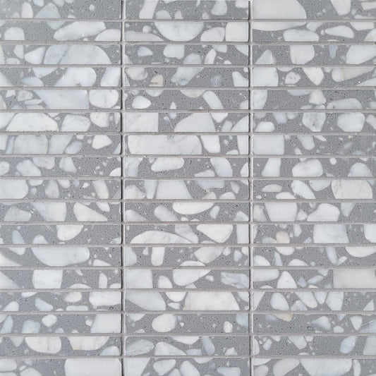 Stacked Grigio Marble Terrazzo Honed 5/8''x4'' Mosaic
