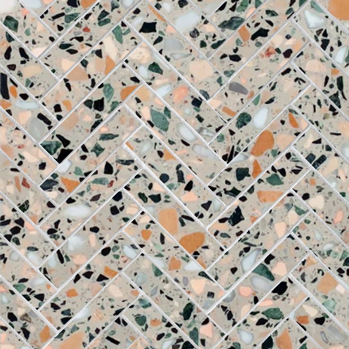Herringbone Agra Marble Terrazzo Honed 1''x4'' Stone Mosaic