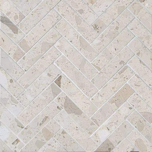 Herringbone Sabbia Marble Terrazzo Honed 1''x4'' Mosaic