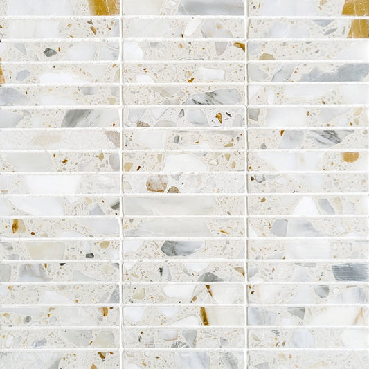 Stacked Latte Marble Terrazzo Honed 5/8''x4'' Mosaic