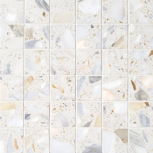 Straight Latte Marble Terrazzo Honed 2''x2'' Mosaic
