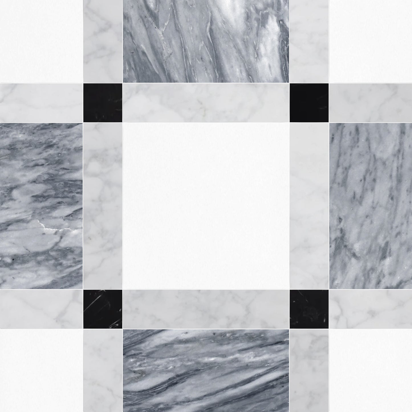 Checkered pattern of gray and black marble tiles