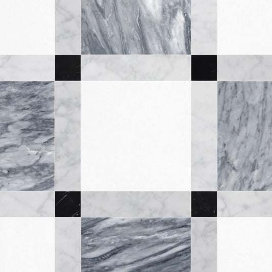 Checkered pattern of gray and black marble tiles