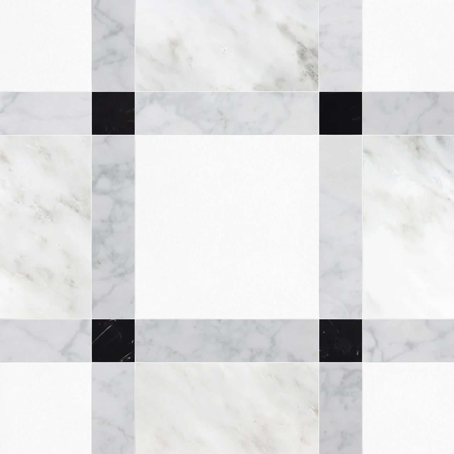 Checkered pattern with alternating black and white squares on a marble background