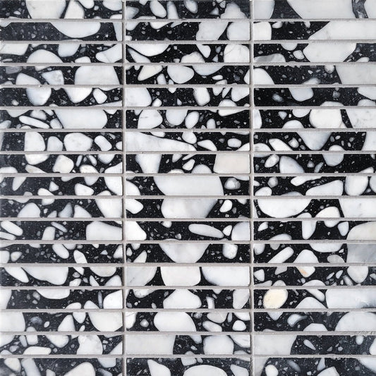 Stacked Moon Marble Terrazzo Honed 5/8''x4'' Mosaic