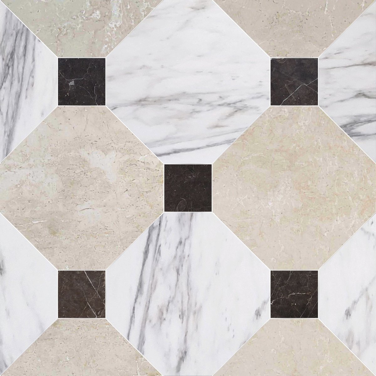 Octagon 12" Botticino & Calacatta w/ St. Laurent Dot Chkr Tile