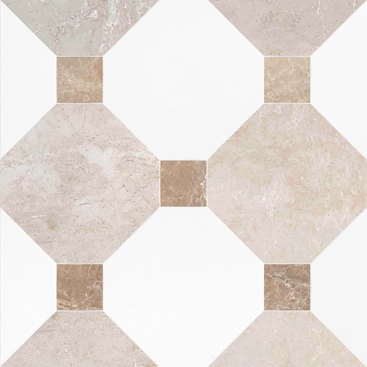 Octagon 12" Botticino & Thassos w/ Paradise Dot Checker Tile