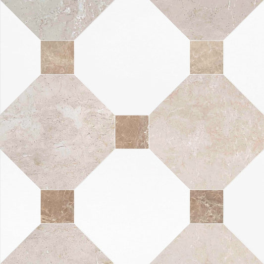 Octagon 12" Botticino & Thassos w/ Paradise Dot Checker Tile