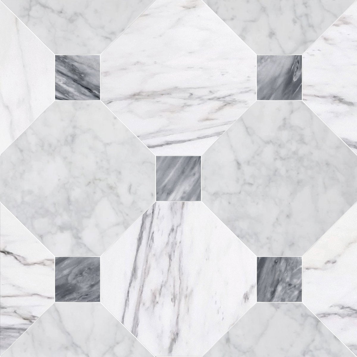 Octagon 12" Calacatta & Carrara w/ Bardiglio Dot Cheker Tile