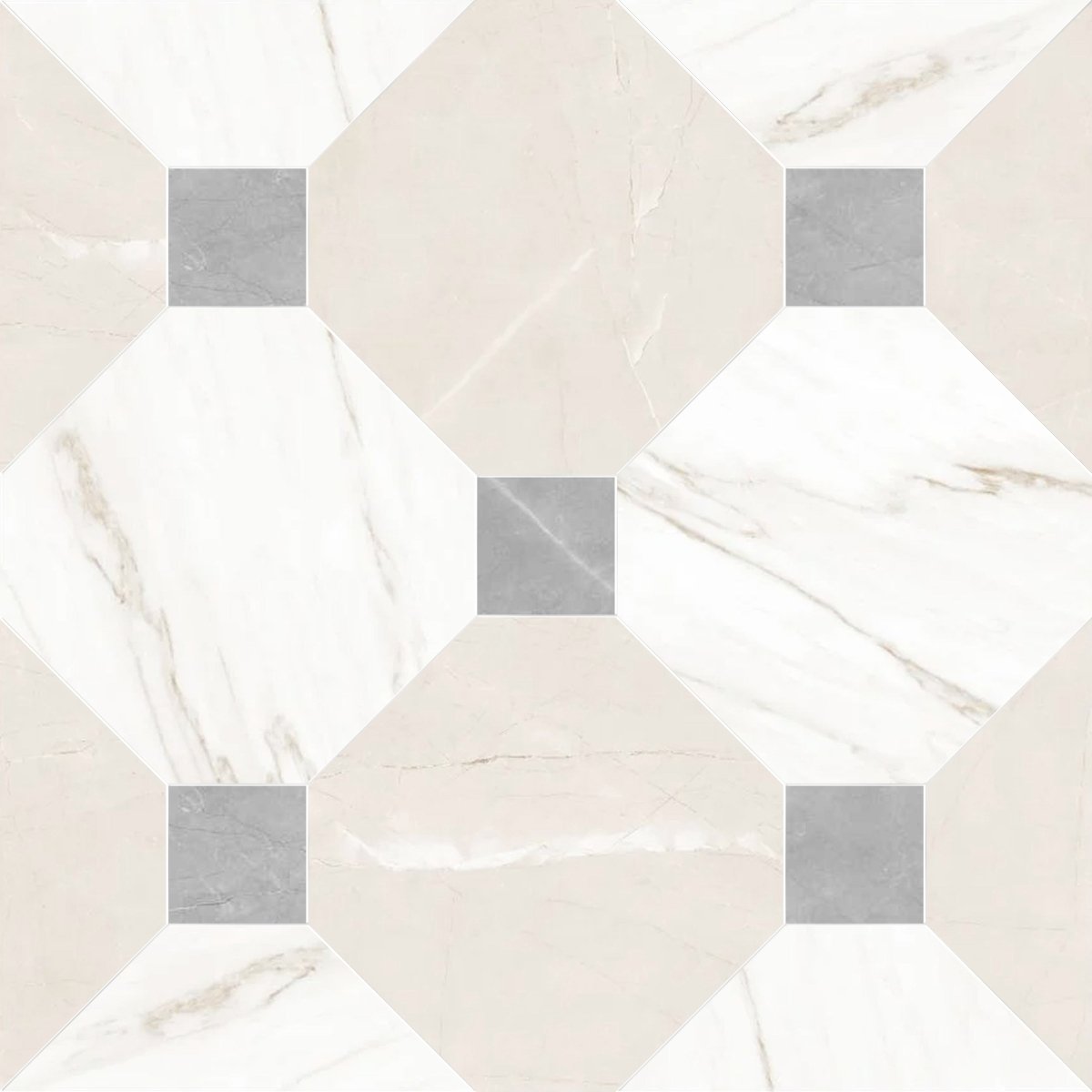 Hexagonal tiles with a geometric pattern on a light background