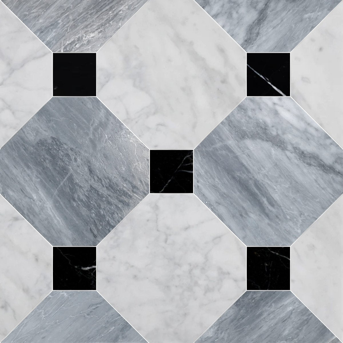 Octagon 12" Grigio Toscano & Carrara w/ Nero Marquina Dot Chkr Tile