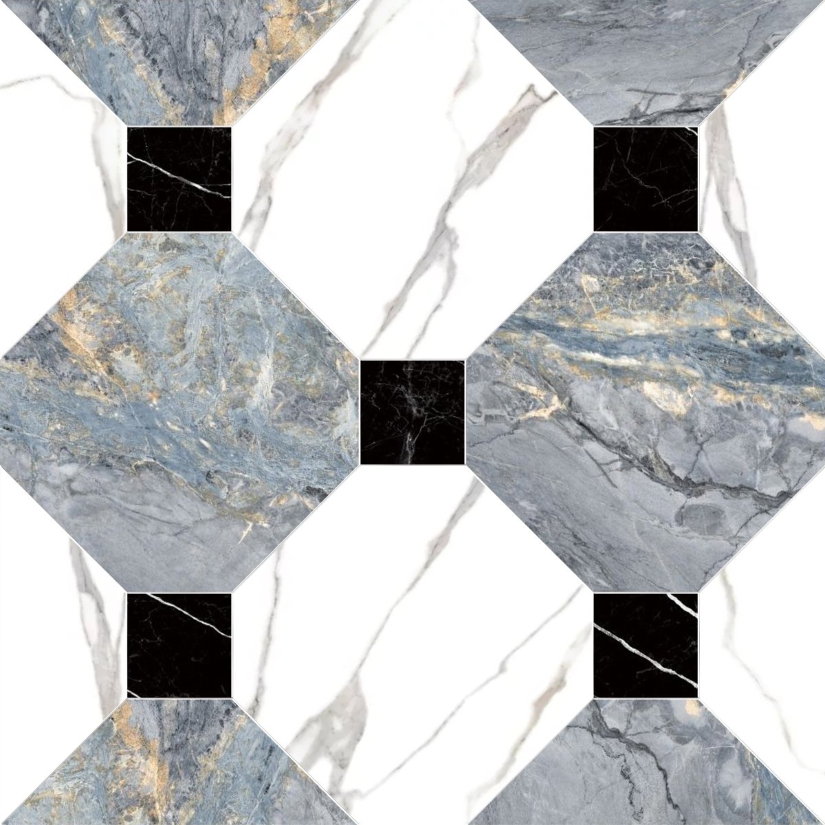 Octagon 12" Calacatta Gold Bardiglio w/ Nero Marquina Dot Checker Tile