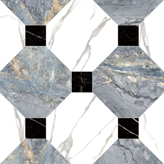 Octagon 12" Calacatta Gold Bardiglio w/ Nero Marquina Dot Checker Tile