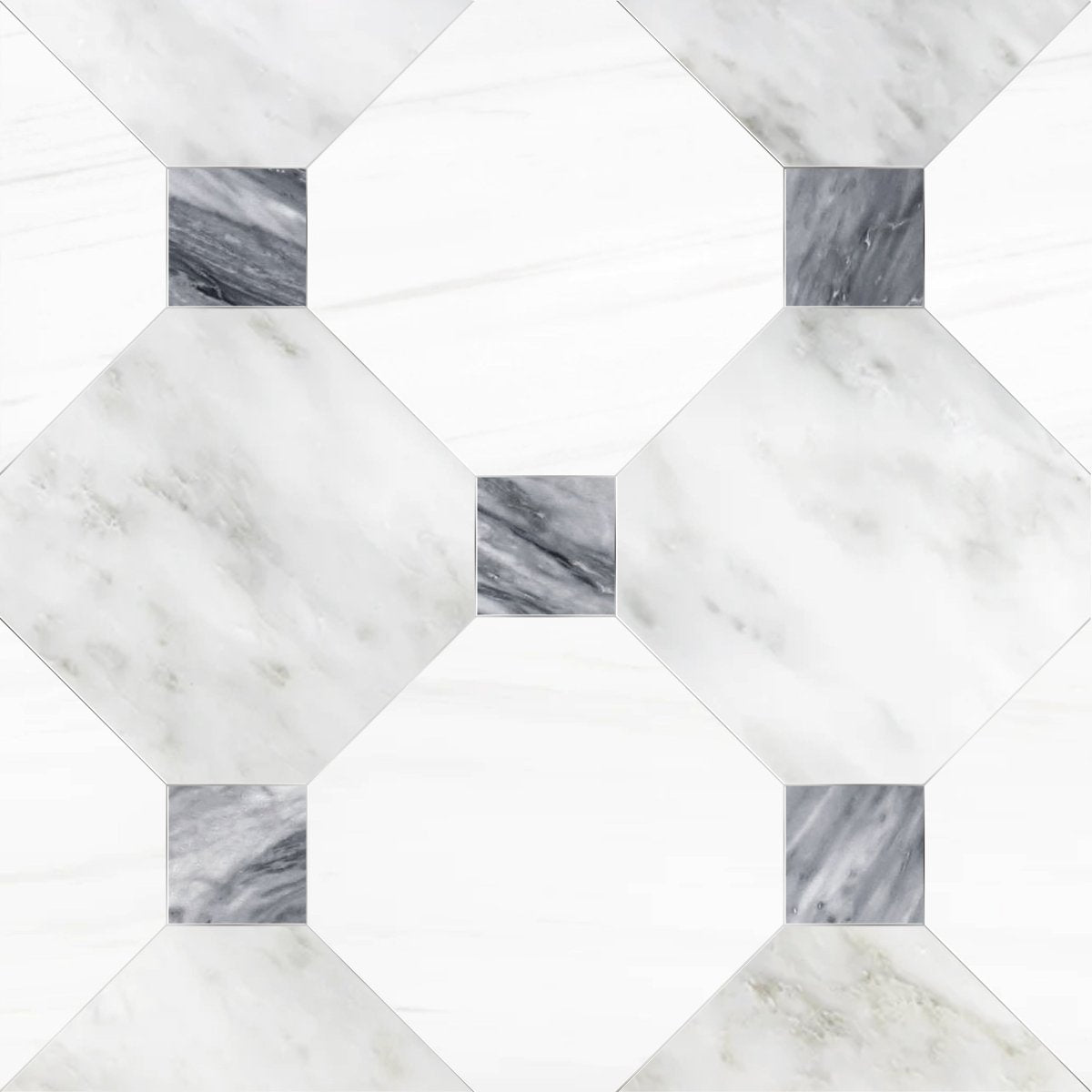 Octagon 12" Asian White and Dolomite w/ Bardiglio Dot Checker Tile