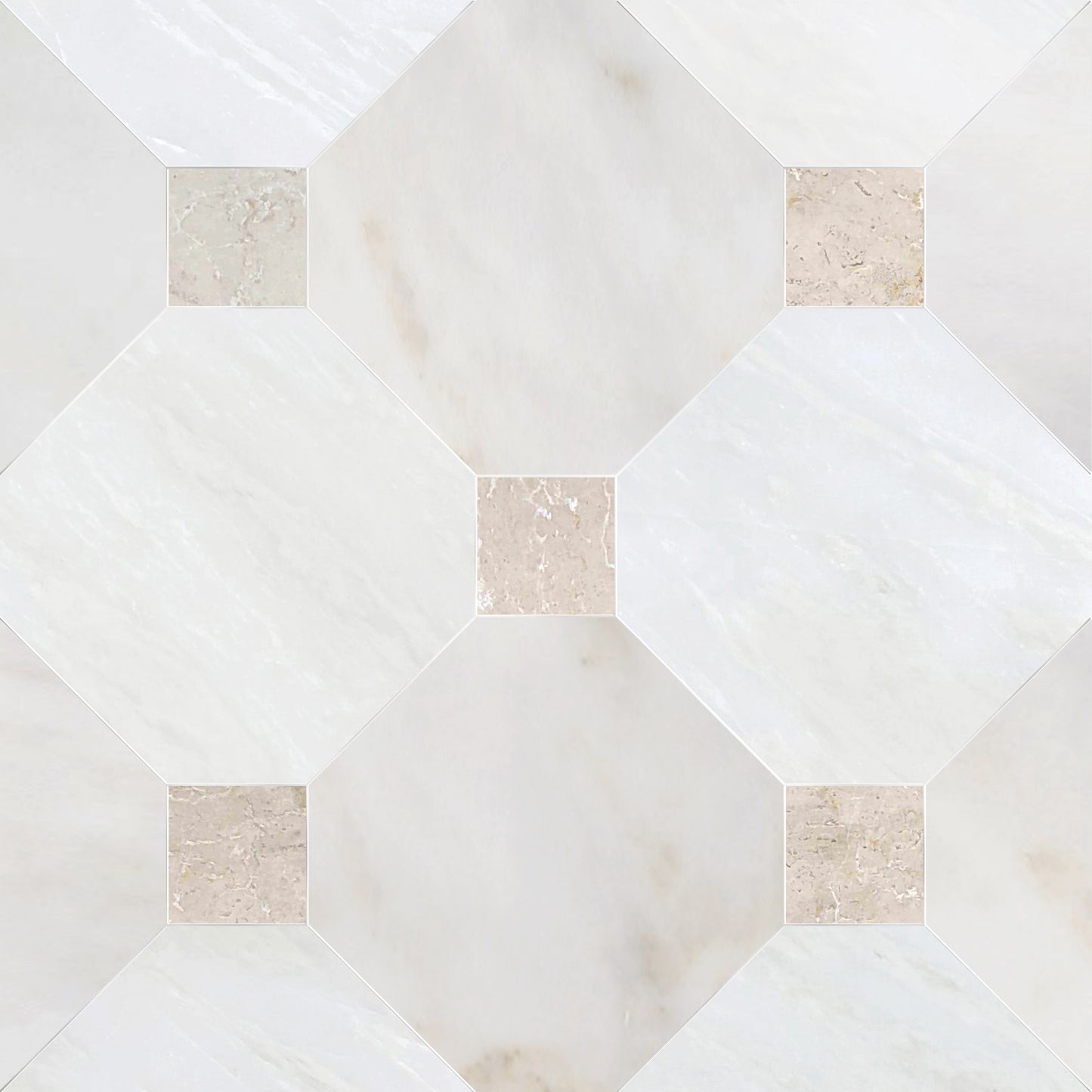Octagon 12" Bianco Rhyno & Calacatta Onciatta w/ Botticino Dot Mosaic