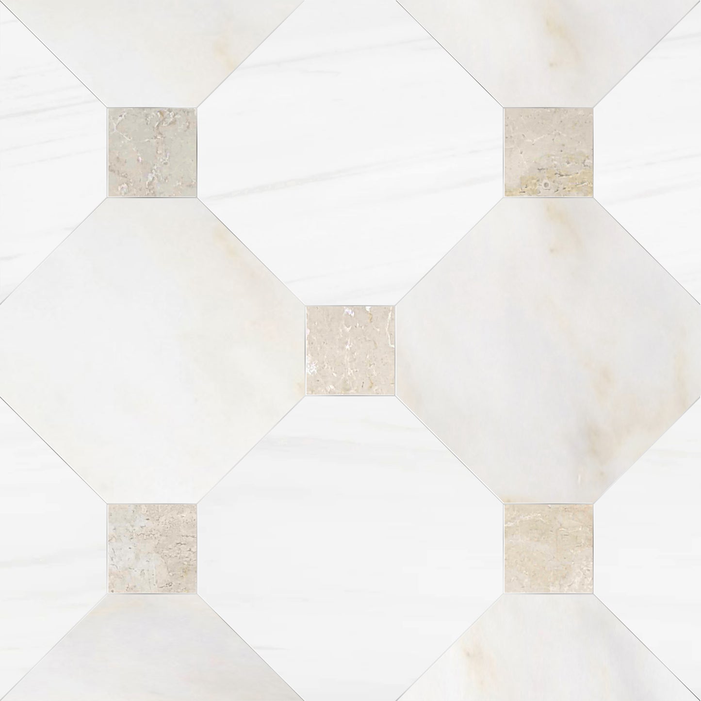 Octagon 12" Calacatta Onciatta and Dolomite w/ Botticino Dot Mosaic