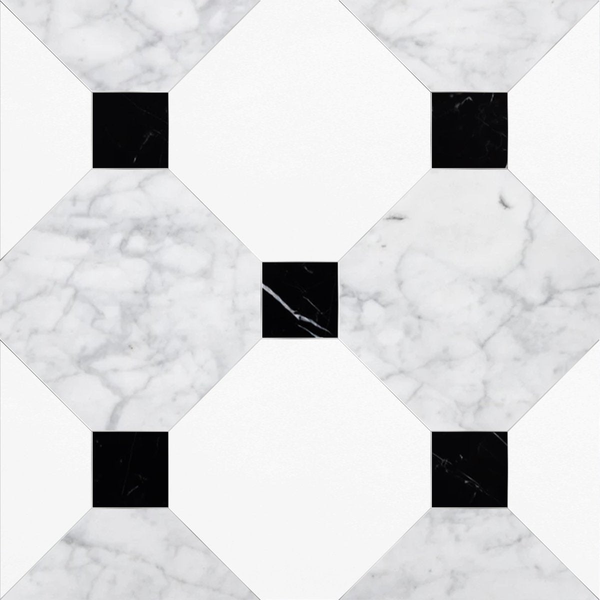 Octagon 12" Carrara and Thassos w/ Nero Marquina Dot Checkerboard Tile