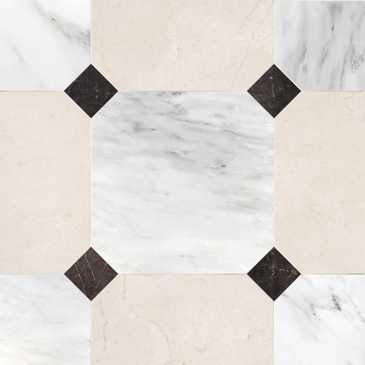 Octagon 18" Asian White & Crema Marfil w/ St. Laurent Dot Checker Tile