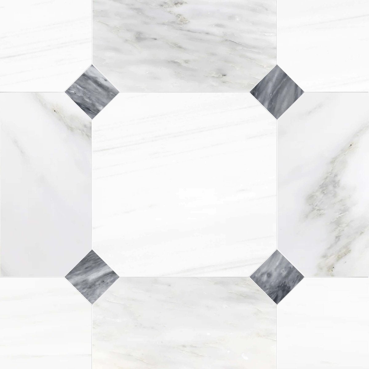 Octagon 18'' Asian White & Dolomite w/ Bardiglio Dot Checkerboard Tile