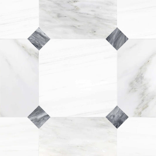Octagon 18'' Asian White & Dolomite w/ Bardiglio Dot Checkerboard Tile
