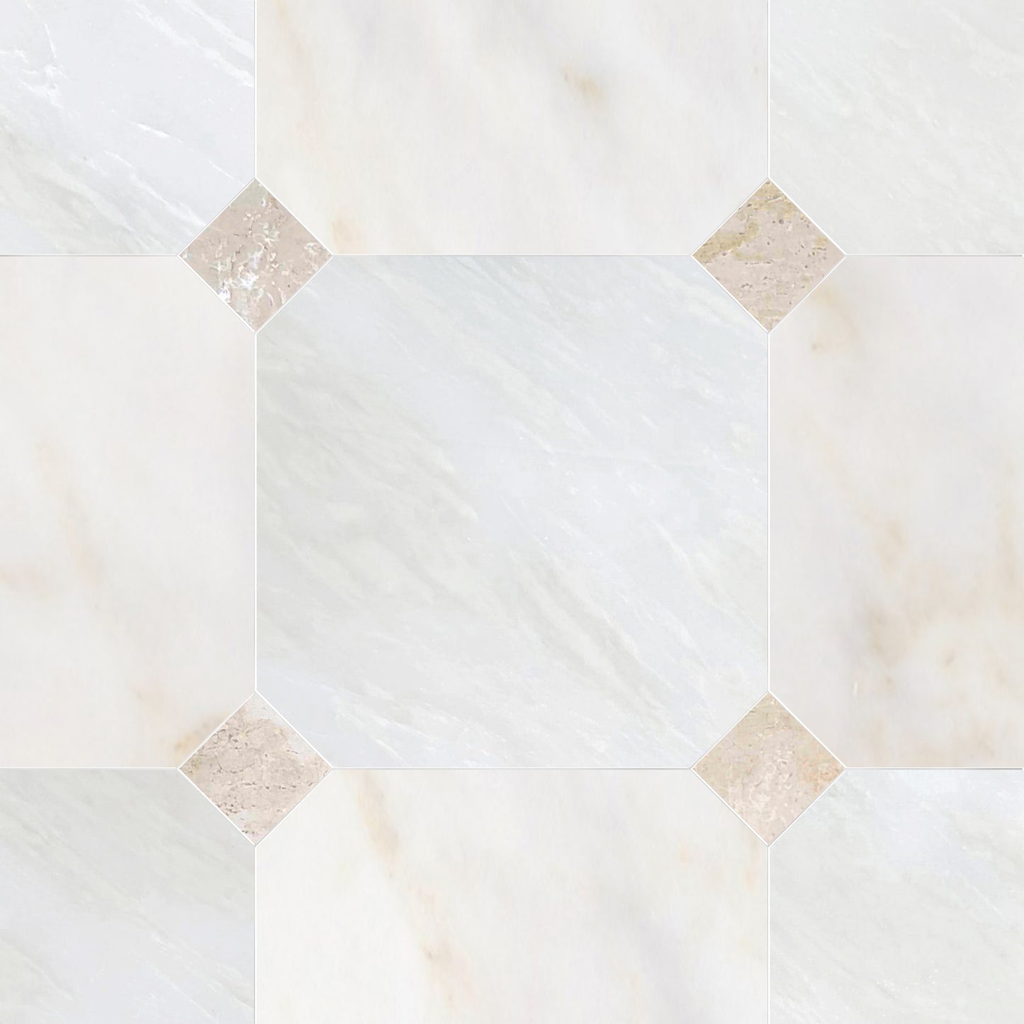 Octagon 18" Bianco Rhyno & Calacatta Onciatta w/ Botticino Dot Mosaic