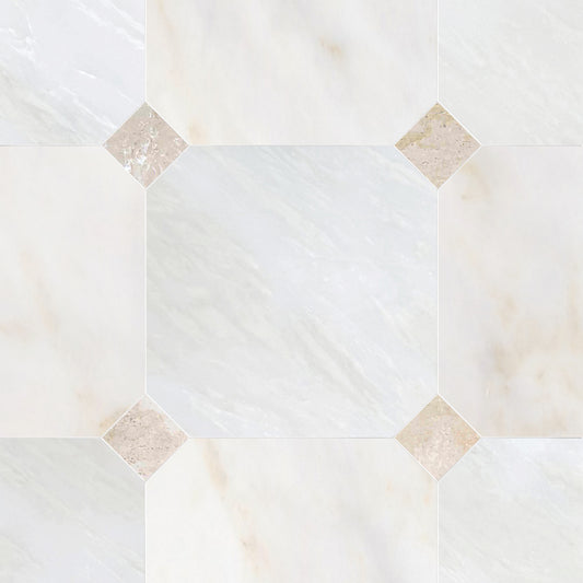 Octagon 18" Bianco Rhyno & Calacatta Onciatta w/ Botticino Dot Mosaic