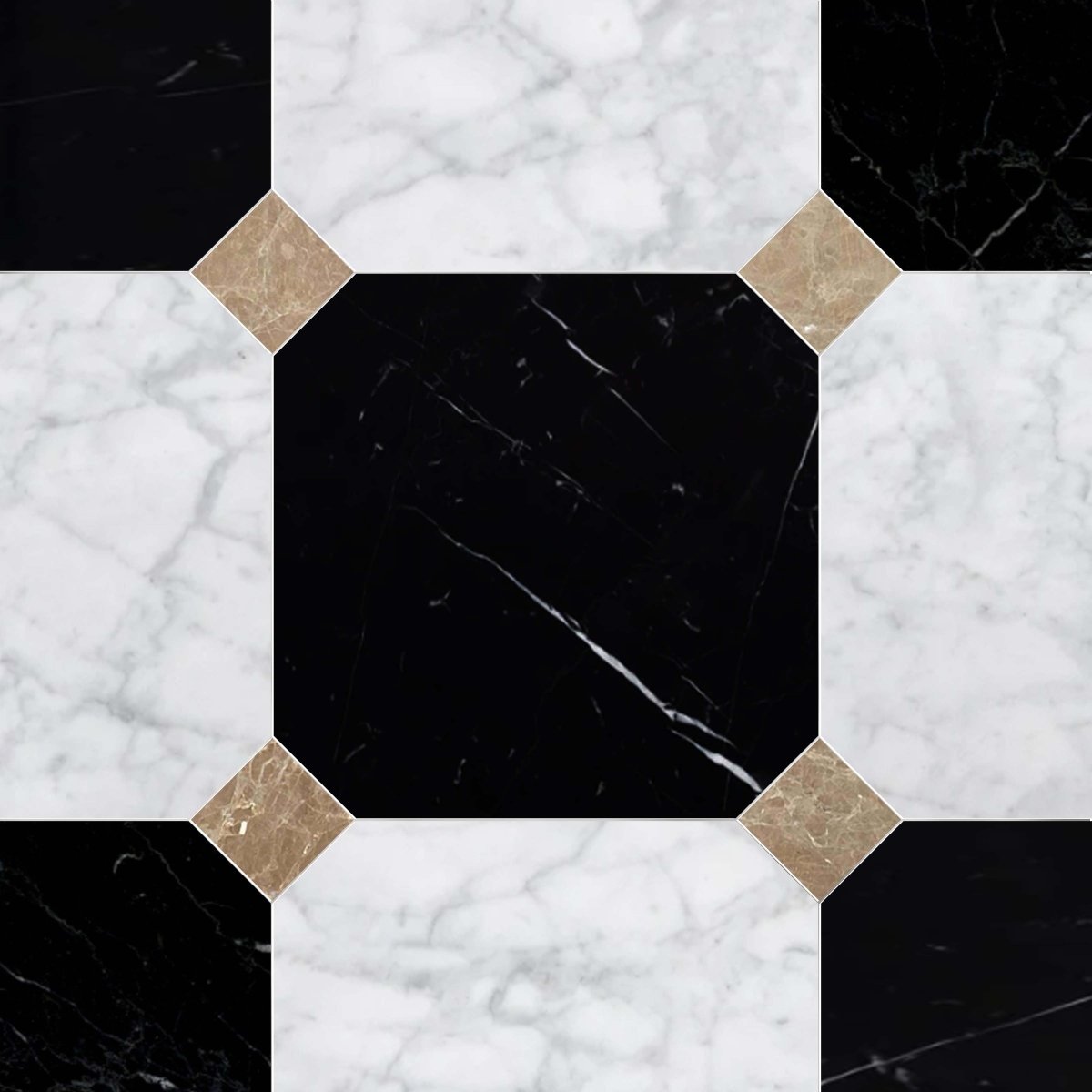 Octagon 18" Carrara & Nero Marquina w/ Paradise Dot Checkerboard Tile