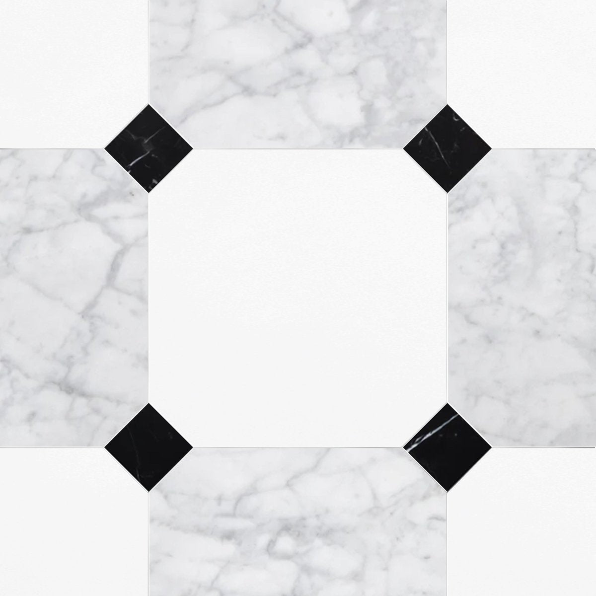 Octagon 18'' Carrara & Thassos w/ Nero Marquina Dot Checkerboard Tile