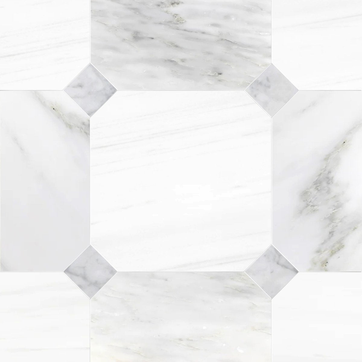 Octagon 18'' Dolomite & Asian White w/ Carrara Dot Checker Waterjet Tile