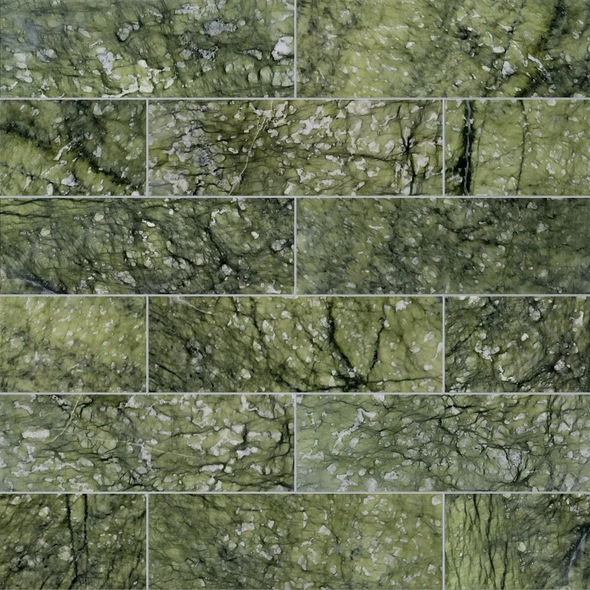 Collage of green marble tiles with various patterns