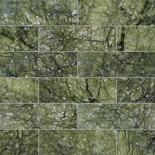 Collage of green marble tiles with various patterns
