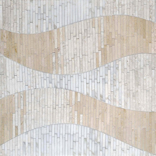 Wavy patterned tile design with beige and white colors