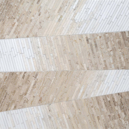 Patterned tile design with beige and white stripes