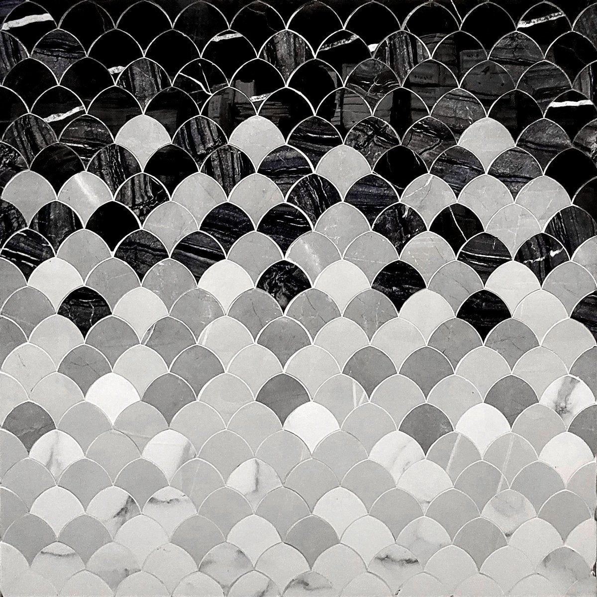Ombre Scallop Noir Medium Porcelain Mosaic