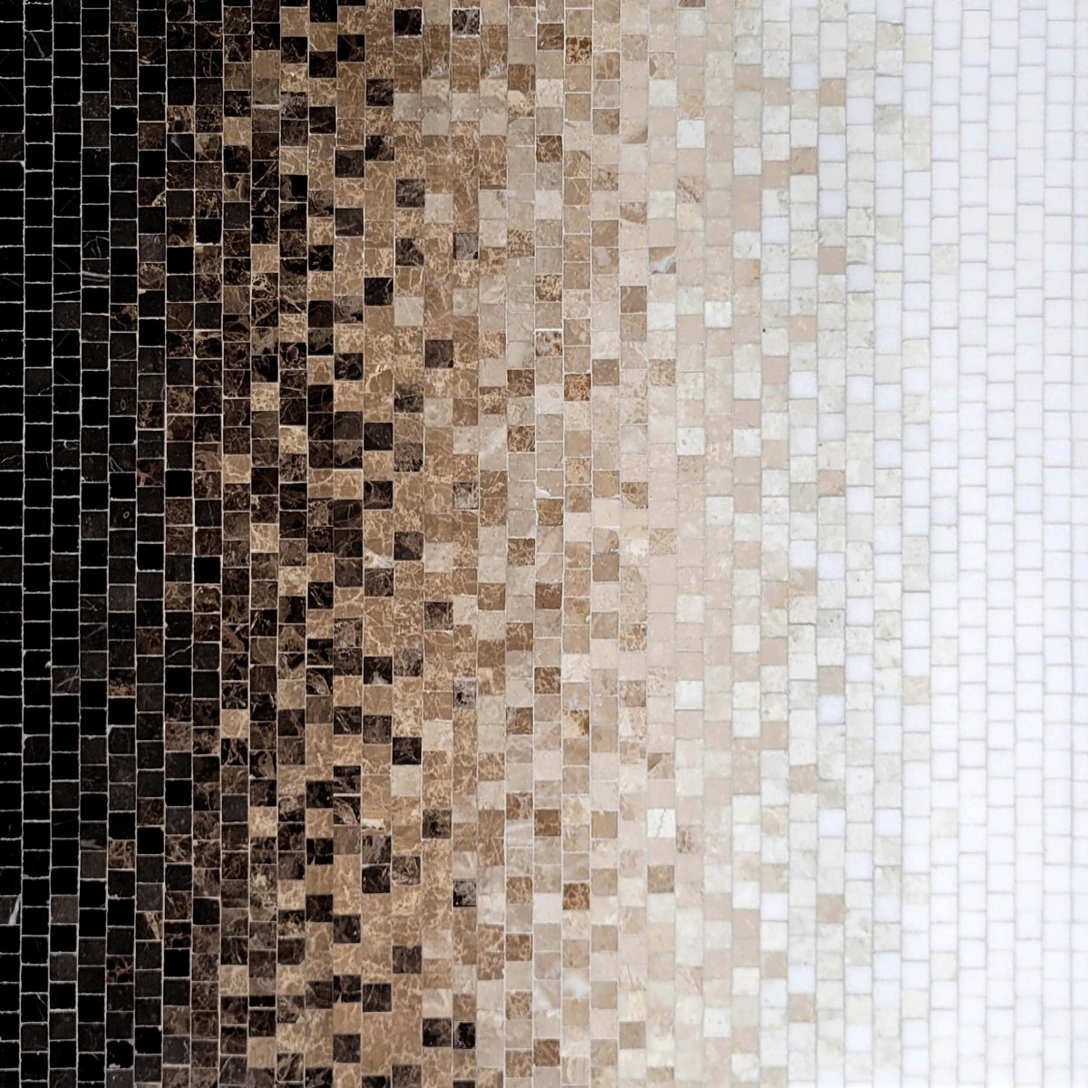 Mosaic tile samples in various colors arranged in a grid.